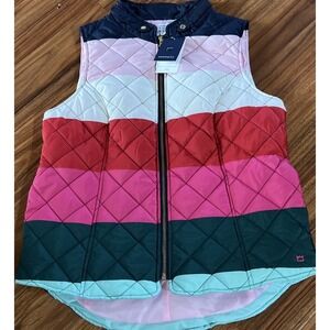 New $75 CROWN & IVY Womens Icon Full Zip Quilted Vest Colorblock Stripe Large